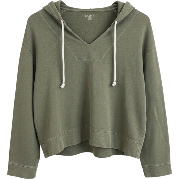 LOFT Outlet Tops - LOFT Outlet Womens Olive Green V-Neck Cropped Hoodie Sweatshirt Size M